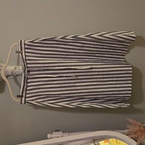 Grey and white striped midi or maxi skirt